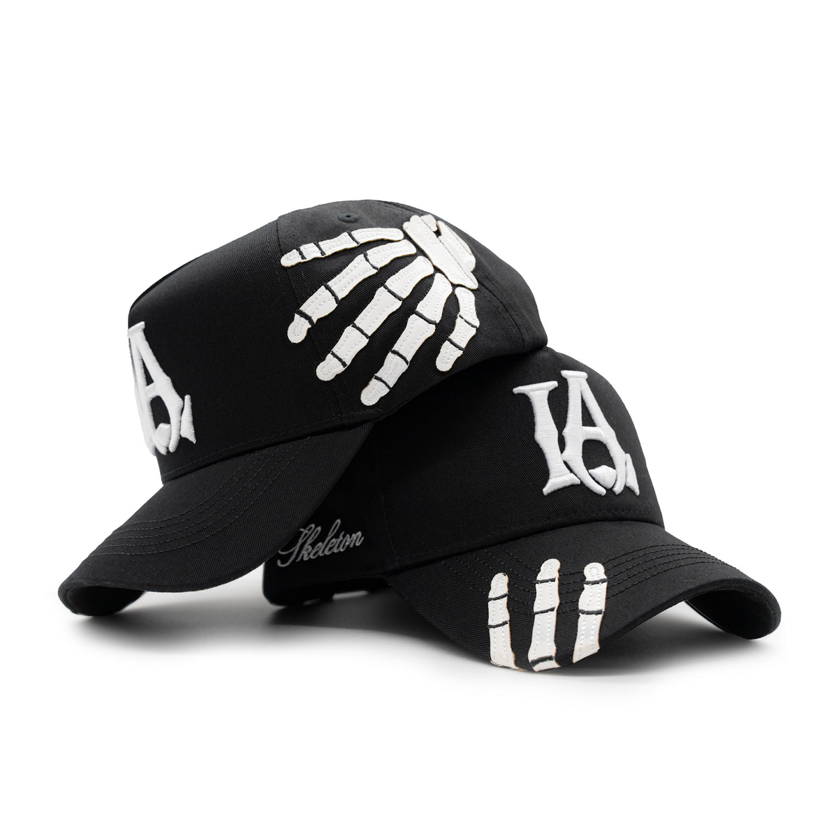 Two LA Skeleton Hats together